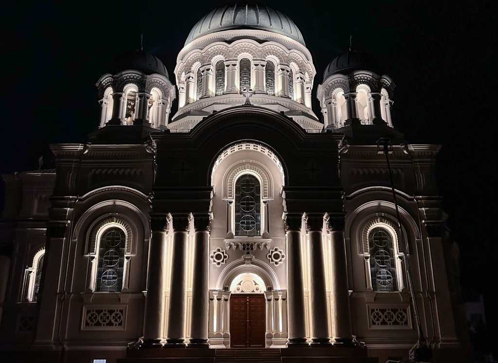 Lighting the historic Church of St. Michael the Archangel, Kaunas